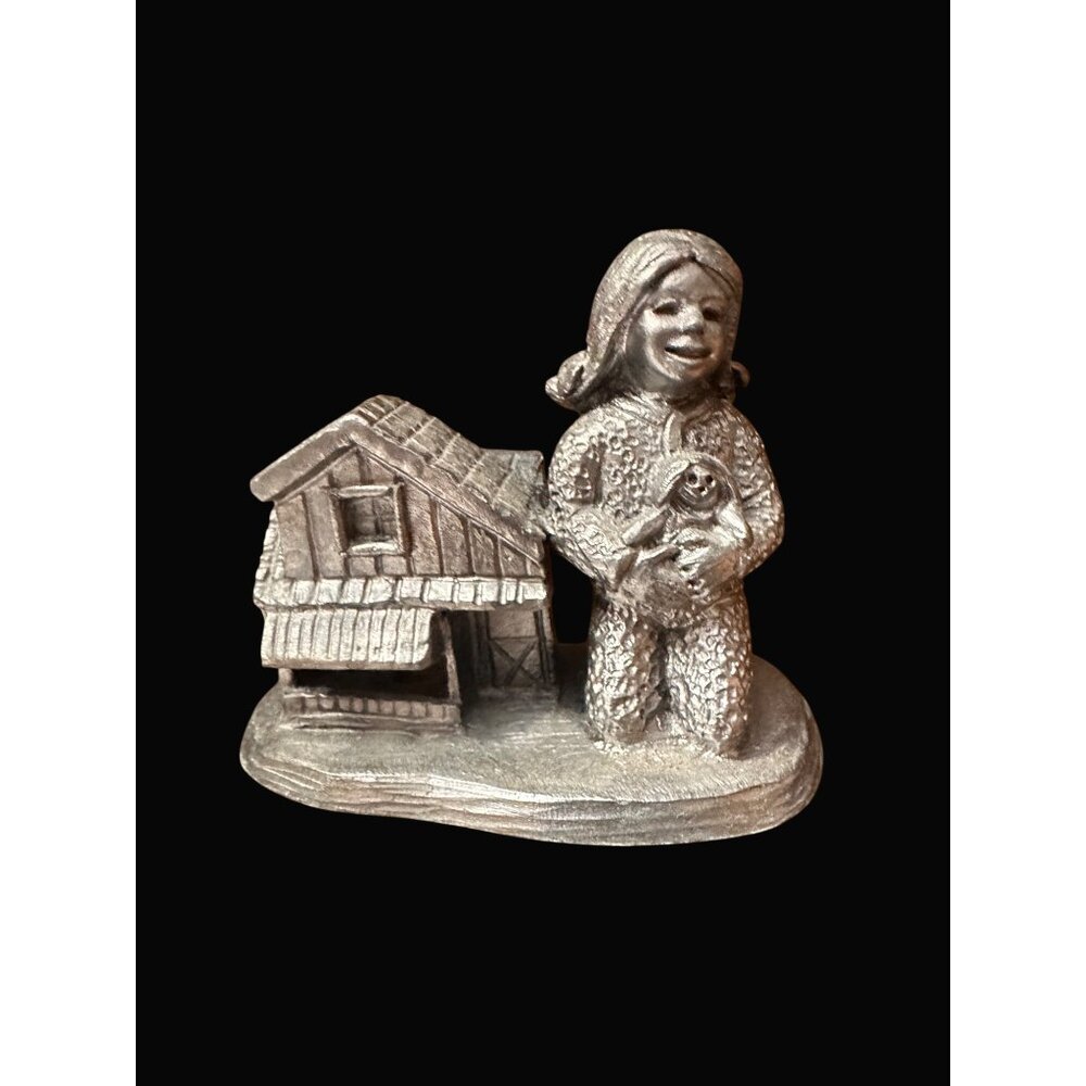Michael Ricker Figurine Girl With Bunny & Doll‎ House Sculpture 2001